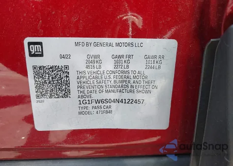 2022 Chevrolet Bolt Ev Fwd 1Lt z USA, uszkodzony, nr VIN 1G1FW6S04N4122457